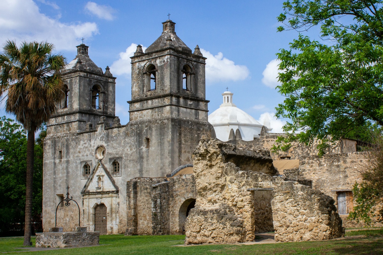 Twin bell towers of Mission Concepcion in San Antonio
